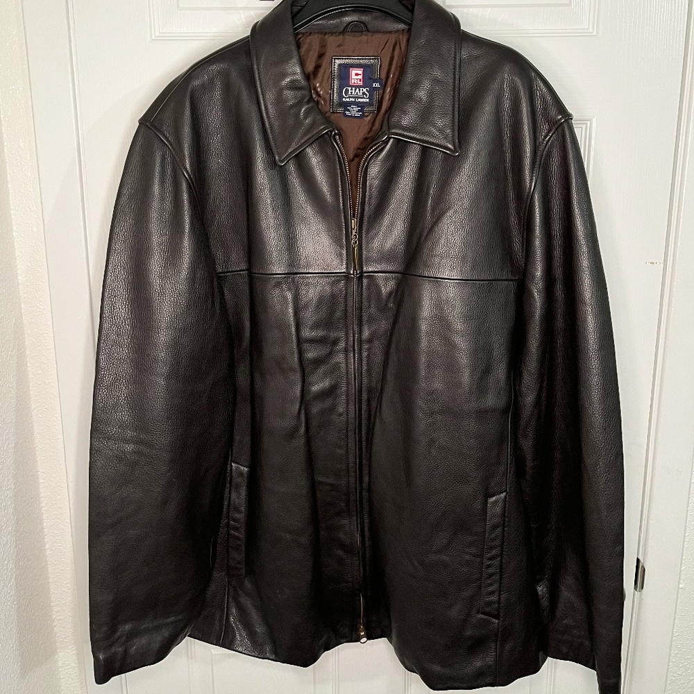 Chaps Ralph Lauren Black Leather Jacket Men’s Size XXL